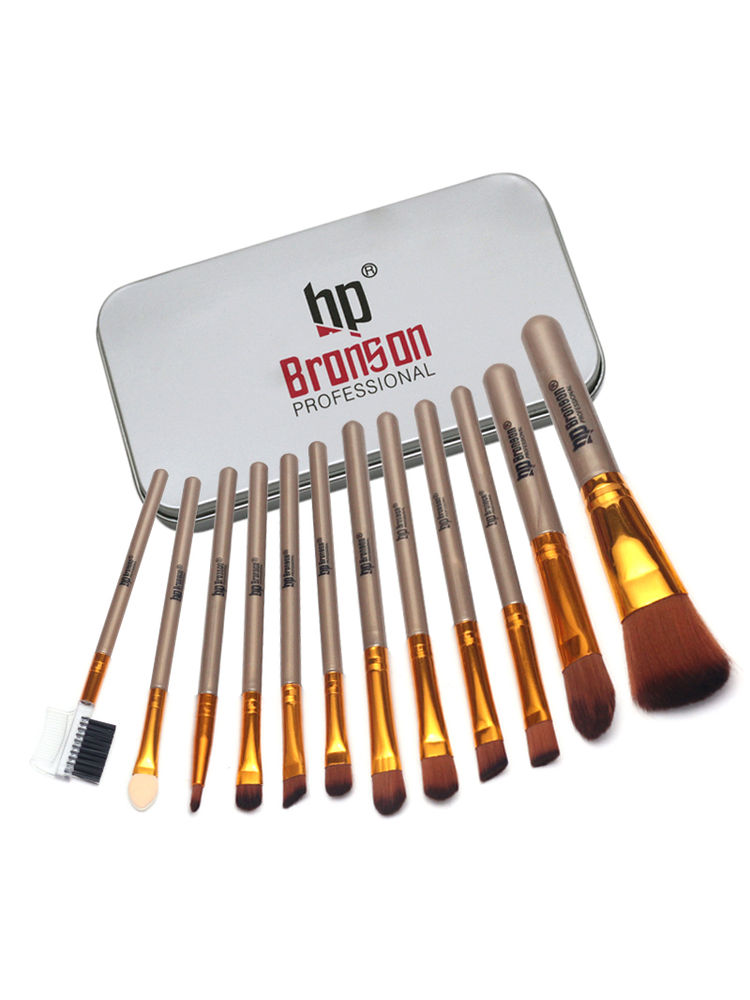 Bronson Professional Makeup Brush Set Of 12 With Travel Box For Beginners Mua Face & Eye Makeup